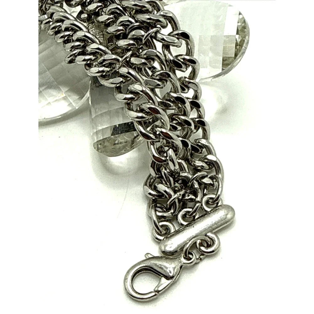 New VERA WANG Faceted Crystal Flowers Bracelet Silver Tone Chainmail Statement